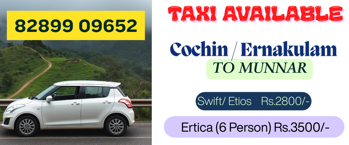 Cochin to munnar taxi booking, Munnar to cochin car rental, Munnar to kochi airport drop and pick up